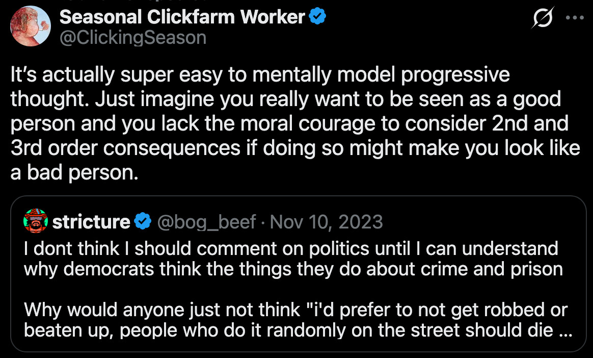 (1) tobi lutke on X: "RT @ClickingSeason: Itโs actually super easy to mentally model progressive thought. Just imagine you really want to be seen as a good persoโฆ" / X